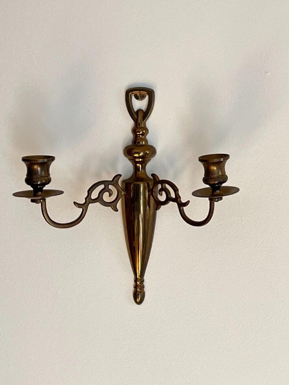 Vintage Pair Brass Wall Sconces Candelabras Scrollwork Gothic Grand Millennial